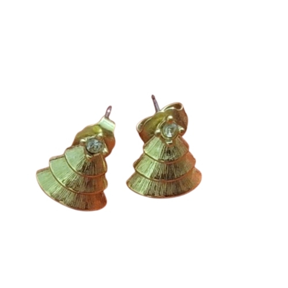 Christmas Tree Vintage goldtone & clear rhinestone small stud earrings